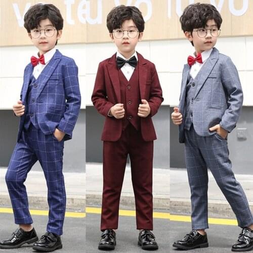 Autumn and winter baby suit vest three-piece suit boy flower girl child handsome dress British style small suit suit