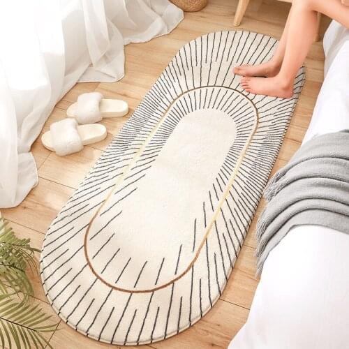 Oval Bedside Furry Rug Bedroom Long Foot Mat Super Soft Lamb Wool Living Room Decorative Carpet Non-slip Absorbent Door Mat
