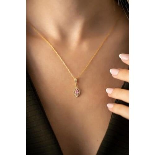 925 Sterling Silver Necklace Jewelry Quartz Stone Rose Plated Italian Necklace For Women Stylish And Pleasant Birthday Gift