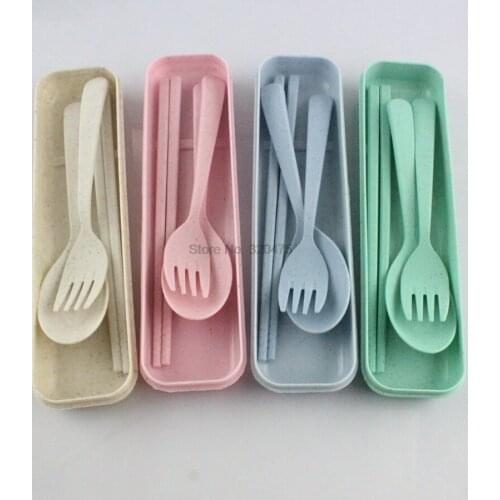 By dhl 200set Portable Eco-Friendly Wheat Straw Cutlery Travel Kids Adult Cutlery Dinnerware Camping Picnic Set Gift Kitchen
