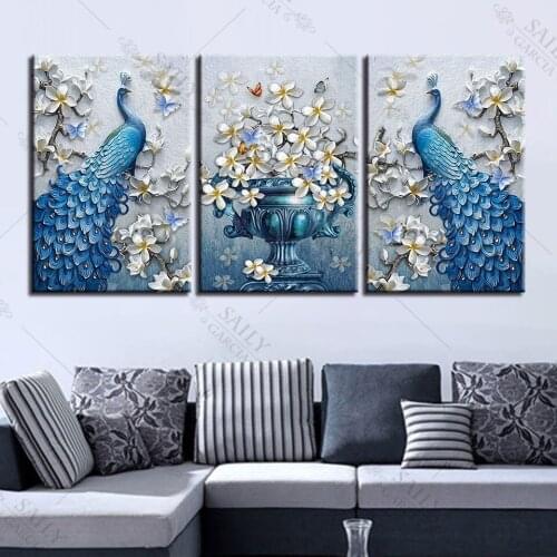 Modern Canvas HD Prints Pictures Wall Art Mural 3 Pieces Peacock Couple Paintings For Living Room Home Decor Flowers Posters