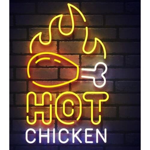 Decorative Light BBQ Hot Chicken Neon Bulb Light Restaurant room Beer Bar Lamp Enseigne Lumineuse Decorate Handmade glass Tube