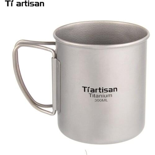 Tiartisan 300ml Titanium Cup Outdoor Camping Drinkware Ultralight Travelling Foldable Handle Coffee Mug