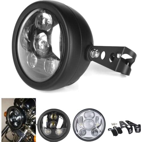DOT 45W 5.75 Inch LED Headlight With Housing Bucket 5-3/4" Mounting Brackets Ring for Chopper Honda Motorcycle