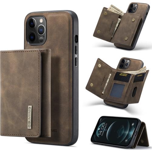 DG.MING Intelligent Divide Split body Magnetic Case Bag for iPhone 12 11 Pro max Mini 7 8 PLUS XR XS PU Leather Wallet Cover