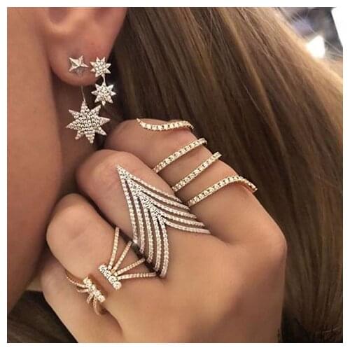 V chevrong multi wrap micro pave clear cz sparking dazzling elegant stunning women lady full finger v trendy cz ring