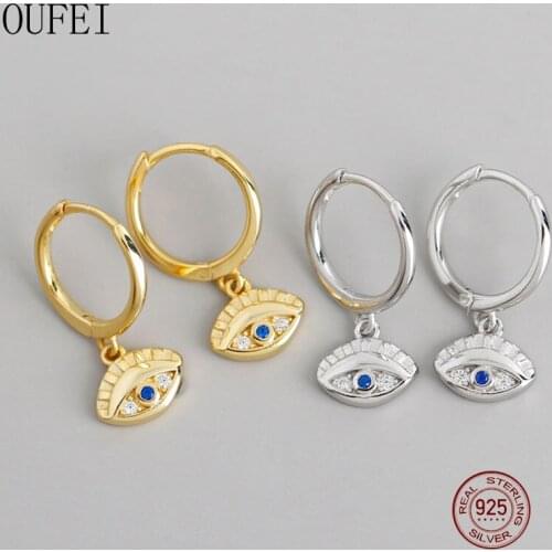 OUFEI 100% 925 Sterling Silver Earring For Women Zircon Evil Eeyes Earrings Fashion Small Earrings Charm 2020 New Jweelry