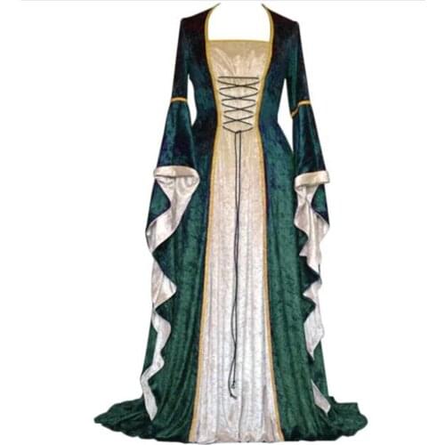 XXXXXL Women Medieval Cosplay Renaissance Lace Up Batwing Sleeve Floor Length Dress Vintage Dress Swing Maxi Long Dress