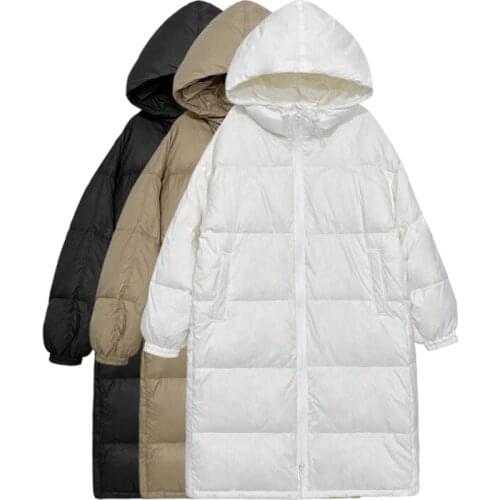 Womens 90% White Duck Down Coat 2021 Winter Ultra Light Down Jacket Female Long Parkas Hooded Loose Lady Outwear Down Jacket