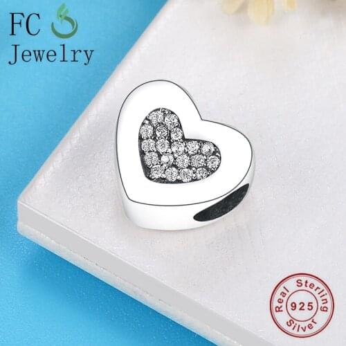 FC Jewelry Fit Original Brand Charm Bracelet 925 Sterling Silver Heart Mix Zirconia in Middle Bead For Women Making Berloque DIY