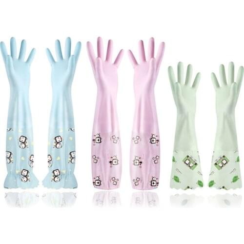 Winter Plus Velvet Dishwashing Gloves Kitchen Thickened Rubber Latex Laundry Clothes Waterproof Plastic Rubber Housework Clean
