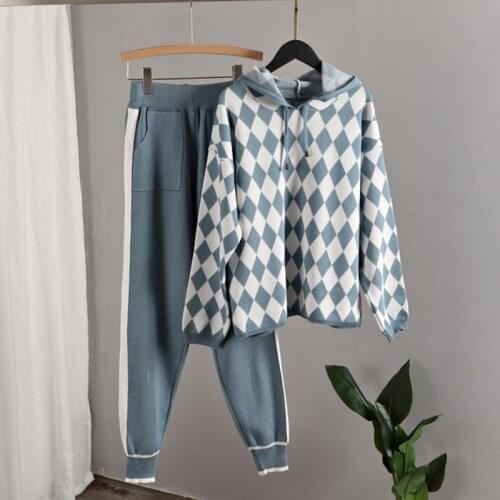 Winter Plaid Printted Tracksuit WomenS Hooded pullover+Harem Pants Sets Casual Loose Vintage Chic 2 Piece Sets 2021 New