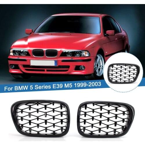 1 Pair Gloss Black Diamond Meteor Grilles Replacement Auto Racing Grills For BMW E39 525 528i 530i 540i M5 1999-2003 Car Styling