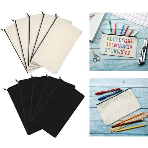 10x Blank DIY Craft Bag Canvas Pen Case Blank Makeup Bags Canvas Pencil Bag Canvas Bags With Zipper Diy Bag Project Bags