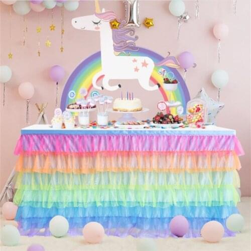 185x77cm Rainbow Tutu Tulle Table Skirt Unicorn Birthday Party Home Decoration Wedding Table Skirting Baby Shower Decor Supplies