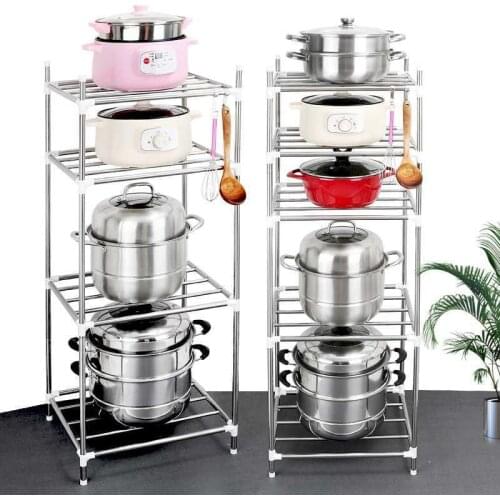 2-5layer Kitchen Bathroom Rack Stainless Steel Floor-stand Storage Rack With Hook Microwave Oven Pot Shelf Home Space Organizer