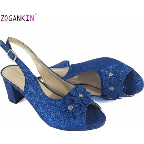 2019 Special Arrivals Wedding Royal Blue Italian Shoe Without bag Pumps Super High Heels African Women Wedding for Party