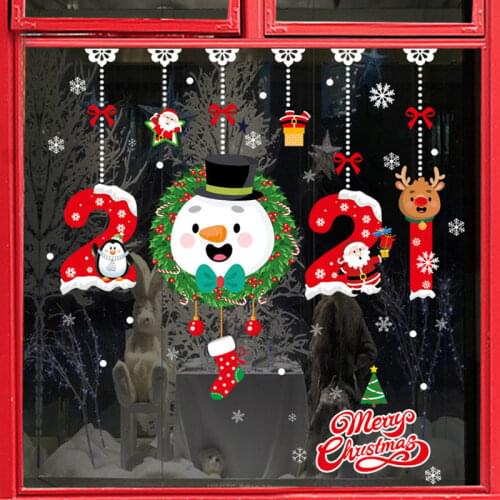 2021 Christmas Window Stickers Santa Claus Snowflake Wall Sticker Decals for Xmas New Year Home Room Office Decoration
