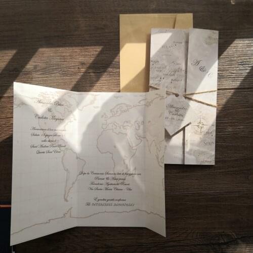 50pcs/set free envelop and free seal Travel theme map style double sides printing invitation