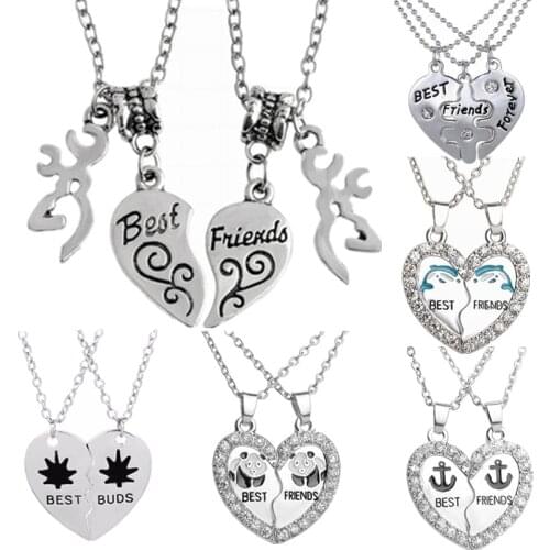 6 Styles A Set Of Two Best Friend Heart-Shaped Fashion Personality Gift Crystal Necklace Jewelry Panda Dolphin Wing Pattern