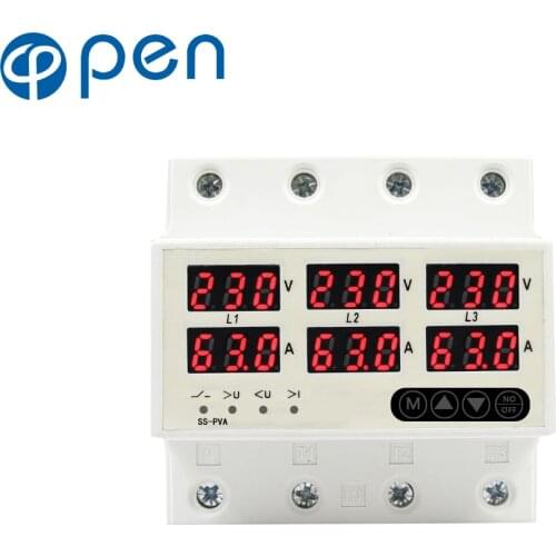 63A three phase Voltage Current Relay Protector Over Under Voltage Relay Adjustable Over and Under Voltage Protector