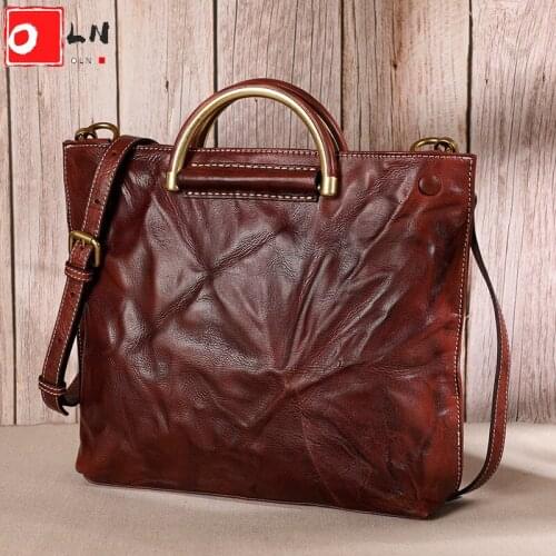Large Capacity Ruched Tote Bag for Women Vintage Vegetable Tanned Leather Wrinkled Big Shoulder Bag Female Luxury Ladies Handbag