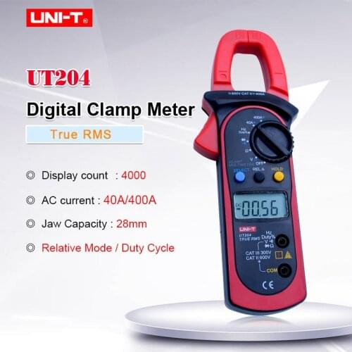 True-RMS Digital Clamp Meter DC AC Voltmeter Ammeter UNI-T UT204 Ohm frequency Diode test Relative Mode Data Hold Auto Range