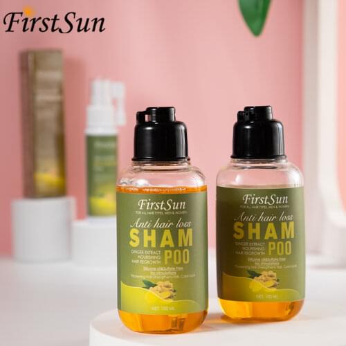 FirstSun Hair Care Set 100ml Ginger Hair Loss Shampoo + 30ml Ginger Anti Hair Loss Spray Powerful Repair Hair Demage Fast Growth