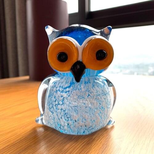 Crystal glass owl crafts Coloured glaze Marine family Figurines Lovely animal Miniatures fish tank furnishing Decor