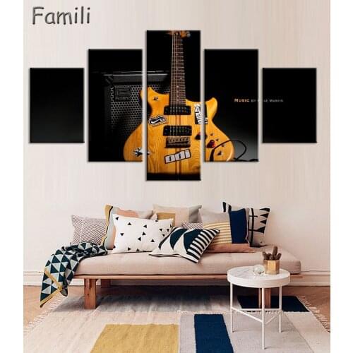 Canvas Wall Art UnFramed Home Decor Pictures 5 Pieces Electric Guitar Paintings Vintage Music Instrument Posters HD Printed PENG