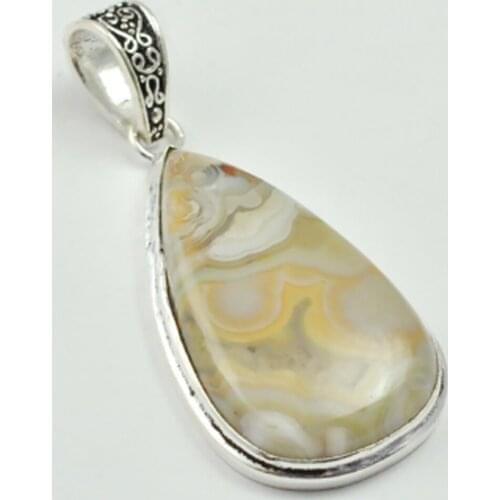 Crazy Lace Agates Pendant Silver Overlay over Copper , 55 mm, P3108