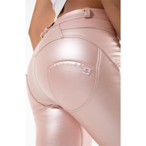 Melody wear pencil pink leather pants metallic leather look pants soft faux leather pants for women