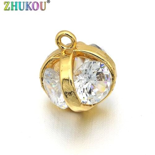 8*11mm Brass Micro Pave Cubic Zirconia Pendant Charms, Round Bead, Mixed Color, Hole: 1mm, Model: VD276
