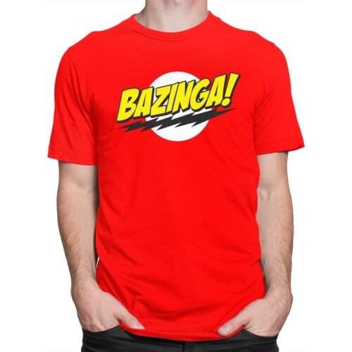 The Big Bang Theory Bazinga T Shirt Men 100% Cotton Handsome Sheldon Cooper T-shirt Short Sleeve Geek TBBT Tee Tops Merch Gift