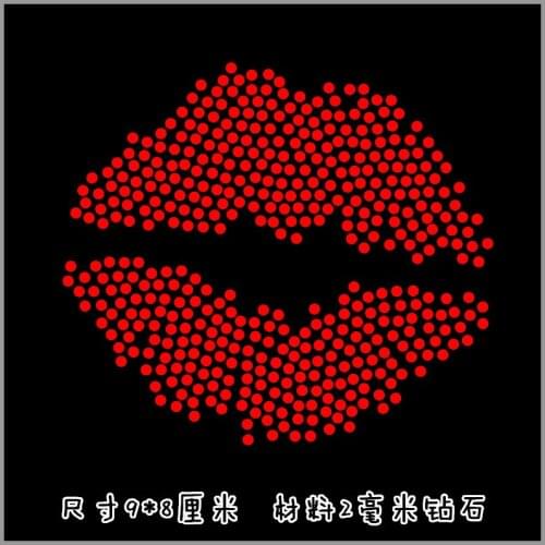 2pc/lot RED LIP hot fix rhinestone motif designs iron on crystal transfers design sticker designs iron on patches