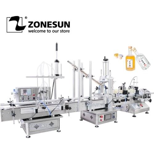 ZONESUN Small Automatic Production Line Magnetic Pump Liquid Perfume Vial Round Bottle Filling Capping Labeling Machine