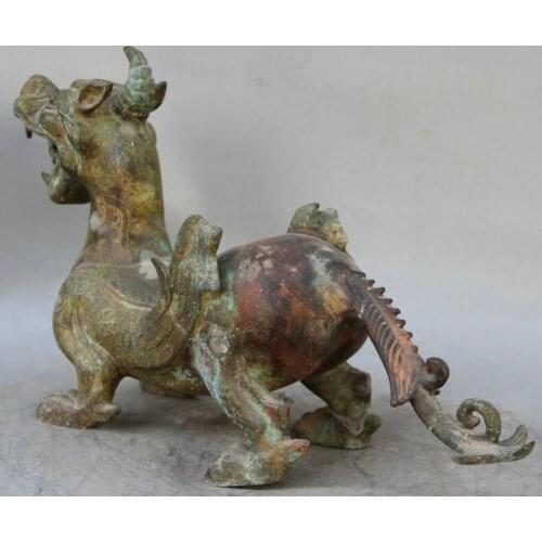 Song voge gem antique 18" Old Chinese Bronze Folk animal fly Unicorn Beast Pi Xiu sculpture Statue by EMS