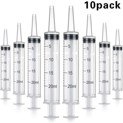 10 Pack Plastic Syringe Liquid Measuring Syringe with Measurement Feeding Pets, Oil or Glue Applicator (20 ML)