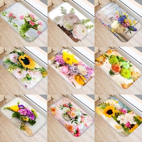 Flower Anti-Slip Doormat Kitchen Entrance Door Mat Flannel Carpet Colorful Indoor Floor Mats Rugs 40x60cm