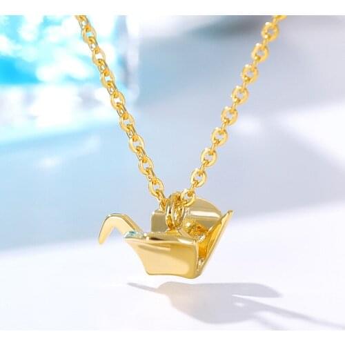 Cute Origami Crane Necklace For Women Charm Choker Lucky Symbol Lover Pendants Stainless Steel Collares Jewelry Gold Necklace