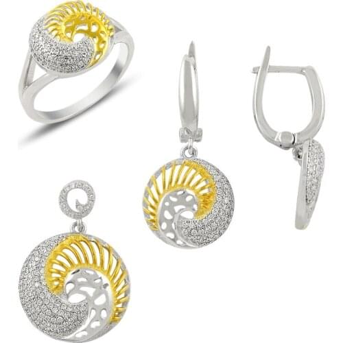 Silver 925 Sterling Gold Plated Zircon Stone Set