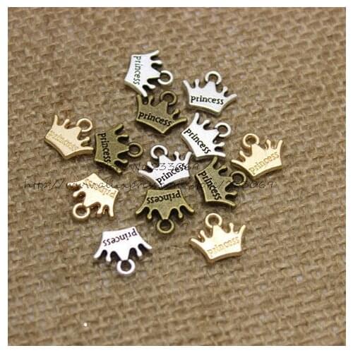Three color Plared Mini Crown Charms Jewelry Findings Fit Vintage Pendants Charms 100 pcs/lot 11*13mm T0339