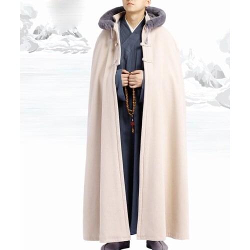 Unisex 8color Winter warm blue/yellow buddhist buddha cape zen lay clothing robe Ponchos shaolin monk meditation cloak suits