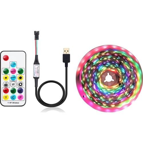 USB LED strip Dream color with 17Key RF controller 5V WS2812B RGB pixel strip light 1Meter IP30/IP65 TV PC background lighting