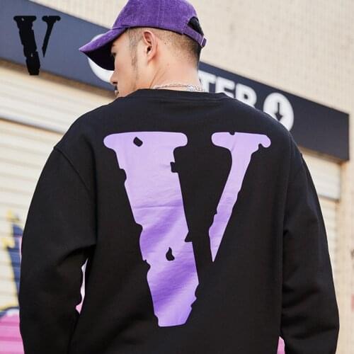 VLONE crew neck Sweatshirts male FRIENDS hem destruction purple big V long-sleeved pullover female hip-hop