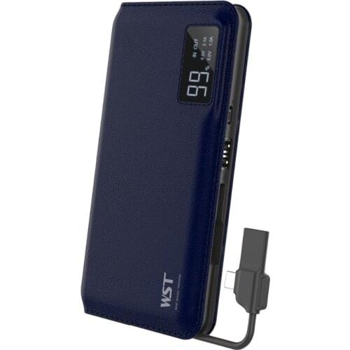 WST Power Bank 10000mAh LED Digital Display Portable External Battery Built in Cable Powerbank for iPhone Samsung Xiaomi Android