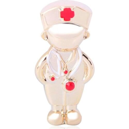 Madrry Enamel Medical doctor Shape Brooches For Women Men Alloy Red Cross Figure Decoration Red Enamel Pin Brooch Badge Joias