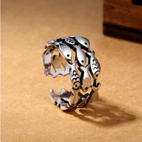 VENTFILLE 925 Sterling Silver Vintage Big Silver Color Multilayer Fish Rings For Women Statement Jewelry Wedding Ring
