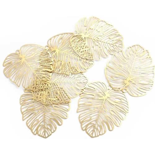 6pcs Charms Large Pendant Palm Leaf Open Crafts Elegant Pendant Raw Brass Fashion Women Necklace Earring Making Findings