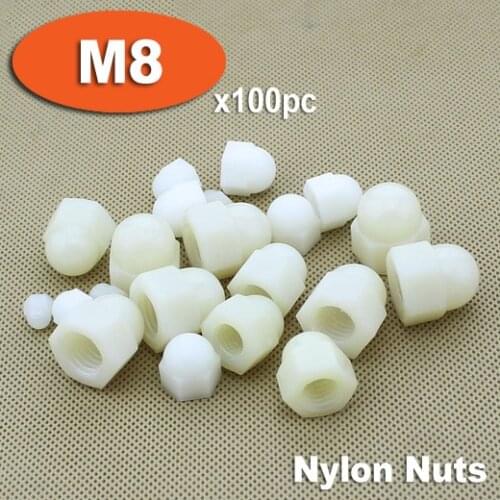 100pcs DIN1587 M8 White Plastic Nylon Hex Hexagon ACORN Domed Cap Nuts